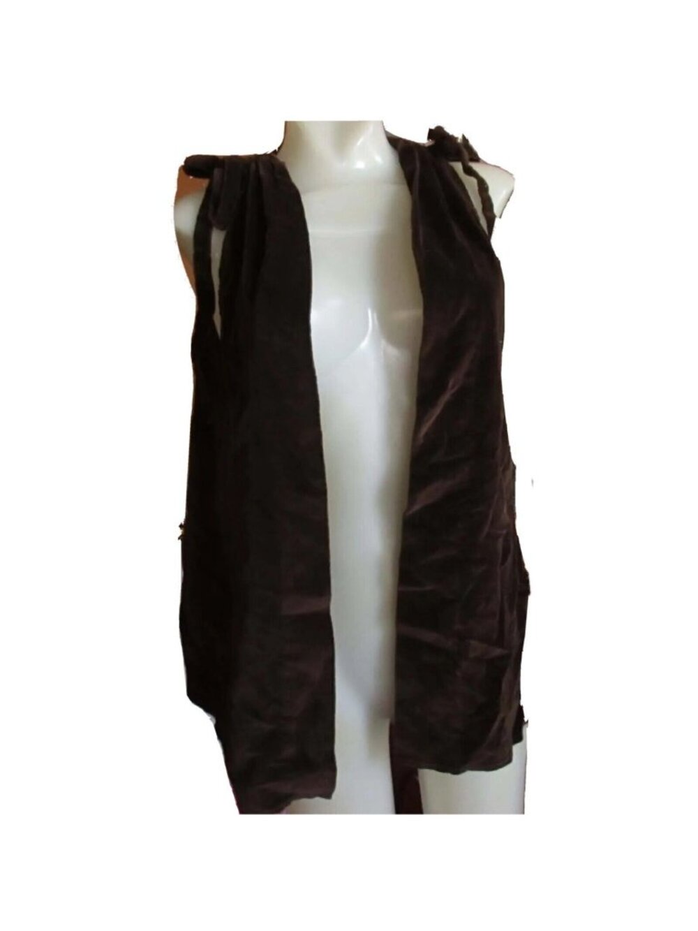 Tunic Top True Vintage 60's Brown Velvet Sleeveless Medium 1OF1 Tie Shoulders